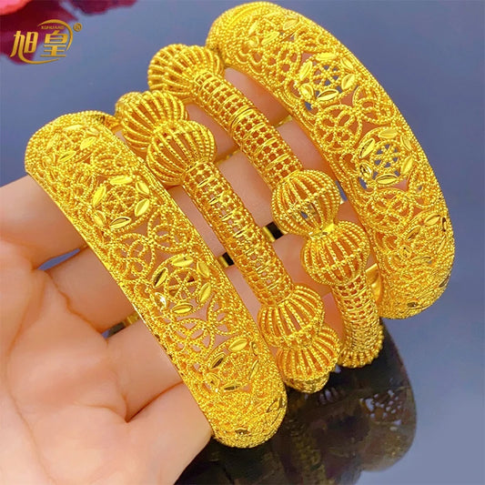 XUHUANG Ethiopian Bridal Gold Color Round Luxury Bangles Indian Wedding Jewellery Dubai Engagement Hand Jewelry Gifts 24k New - Hiron Store