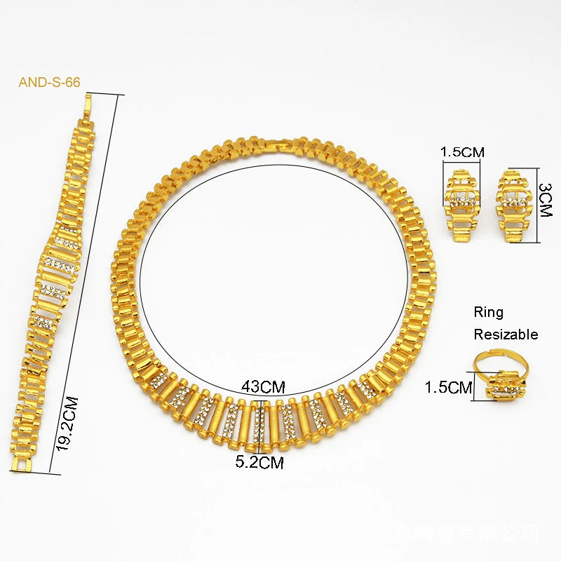 Gold Dubai Jewelry Set Jewelry Necklace Bracelet Earrings Ring 4Pcs Sets Women Wedding Bridal Jewelry Set Gift Party Wholesale - Hiron Store