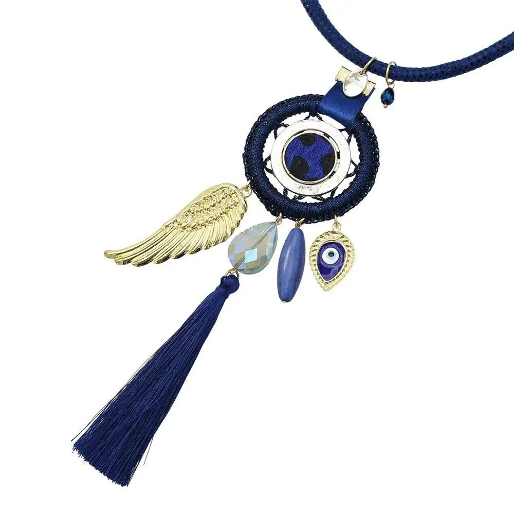 Dream Catcher Necklace Earrings Jewelry Sets Angel Wings Devil's Eye Thread Tassel Choker For Women - Hiron Store