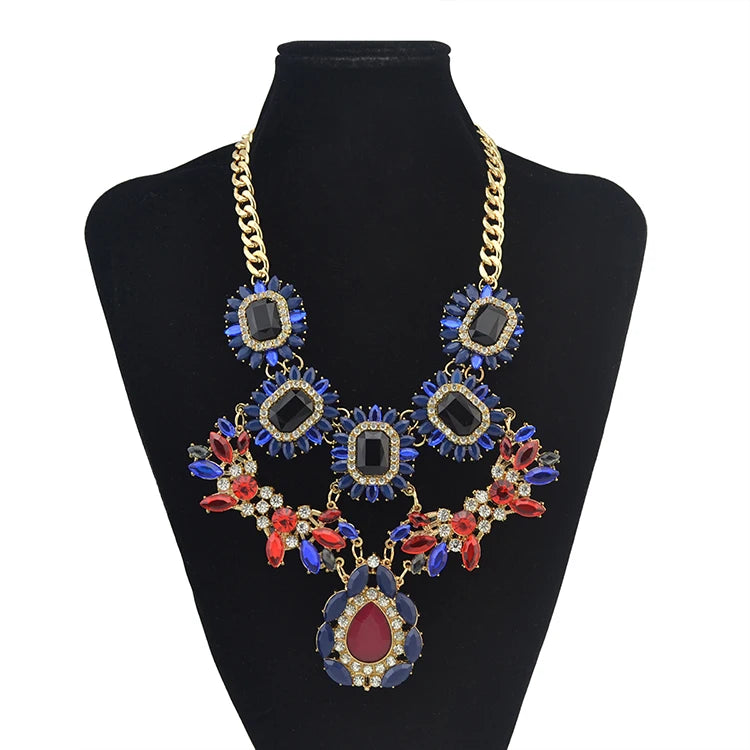 Wholesale Women 18K Dubai Gold Chunky Chains Shourouk Crystal Statement Necklace - Hiron Store